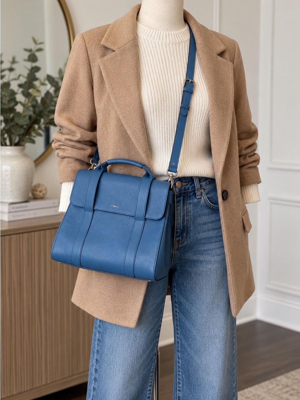 Shinola Blue Leather Crossbody Bag